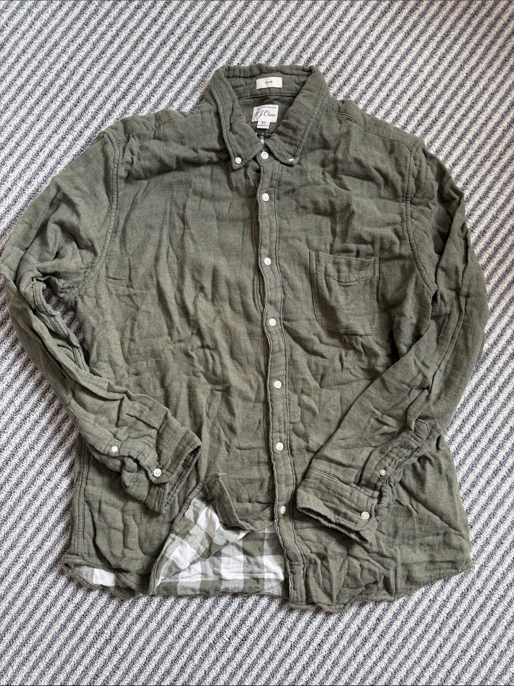 J. Crew Olive Green Button-Front Cotton Shirt